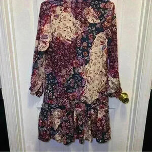 Adyson Parker floral Paisley v neck long sleeve relaxed dress sz XS